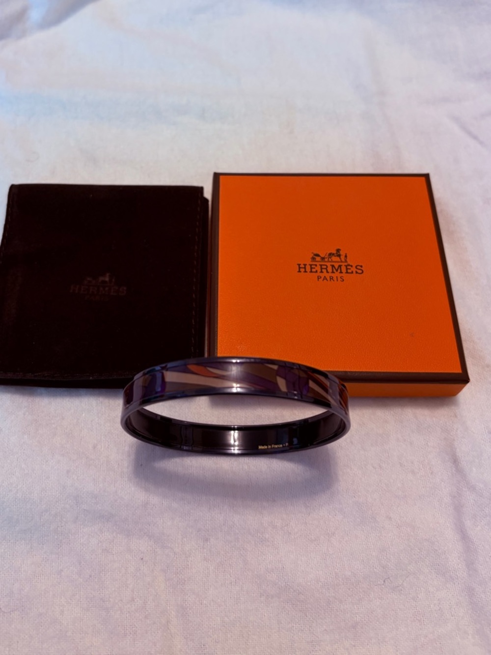 Hermes Purple Enamel Slim Width Bangle Bracelet